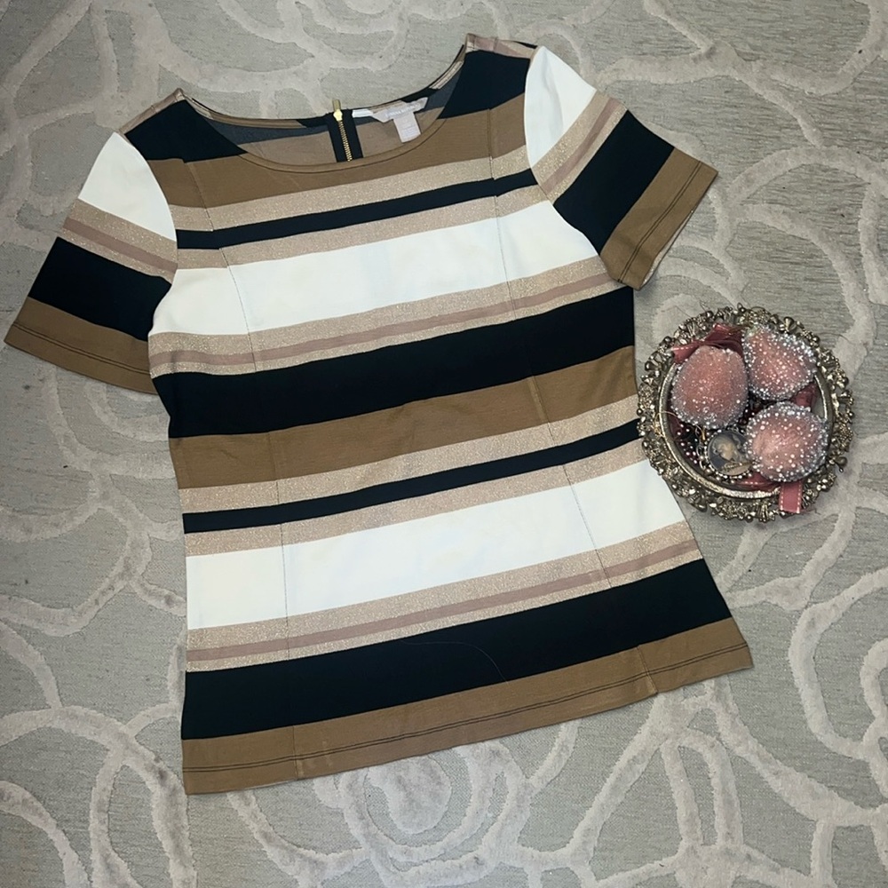 NWT🌷BANANA REPUBLIC🌷Camel black gold metallic rayon nylon spandex ponte SS top
